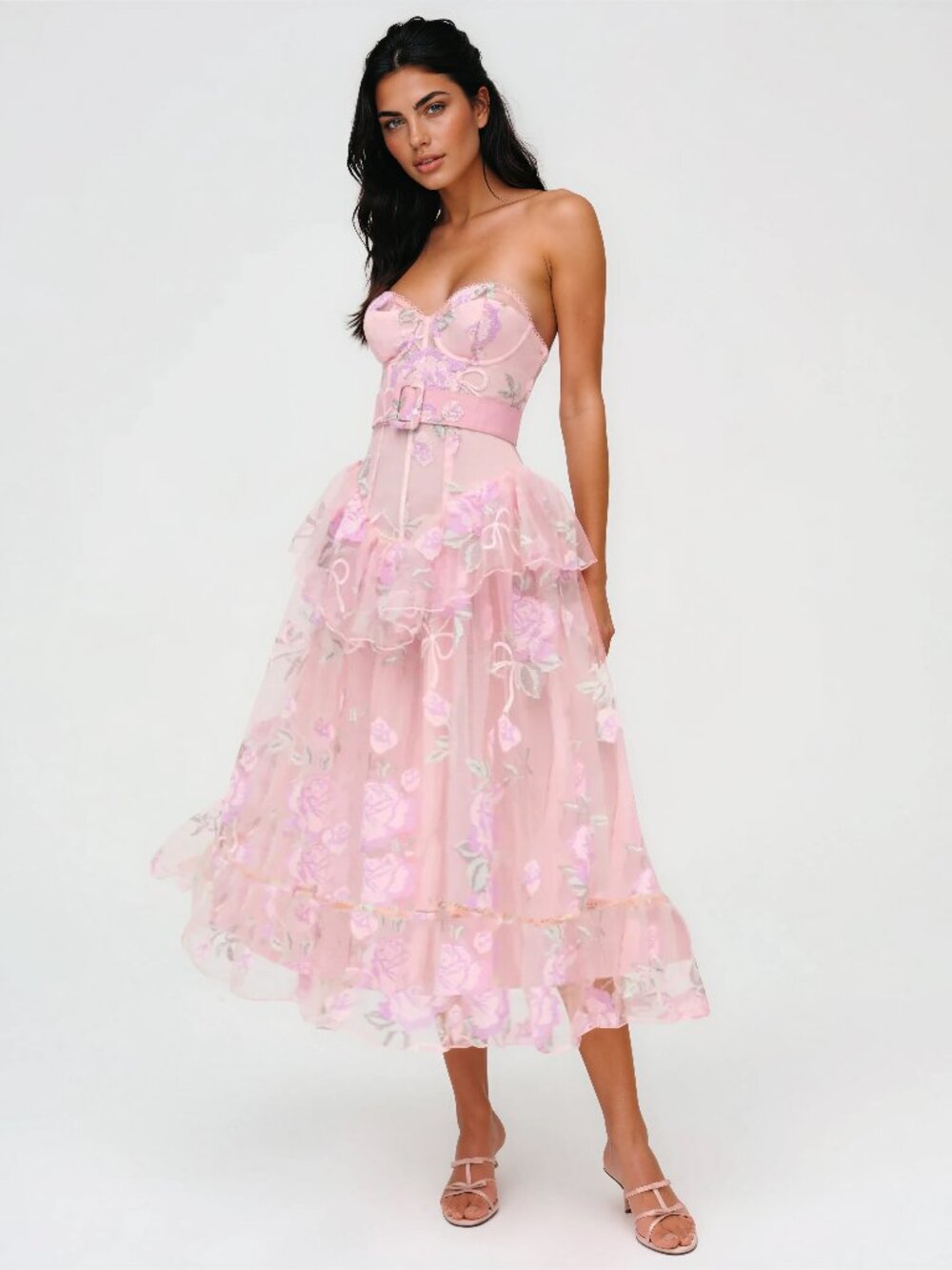 For Love & Lemons Emmeline Embroidery Midi Dress - Pink - Picture 3 of 7